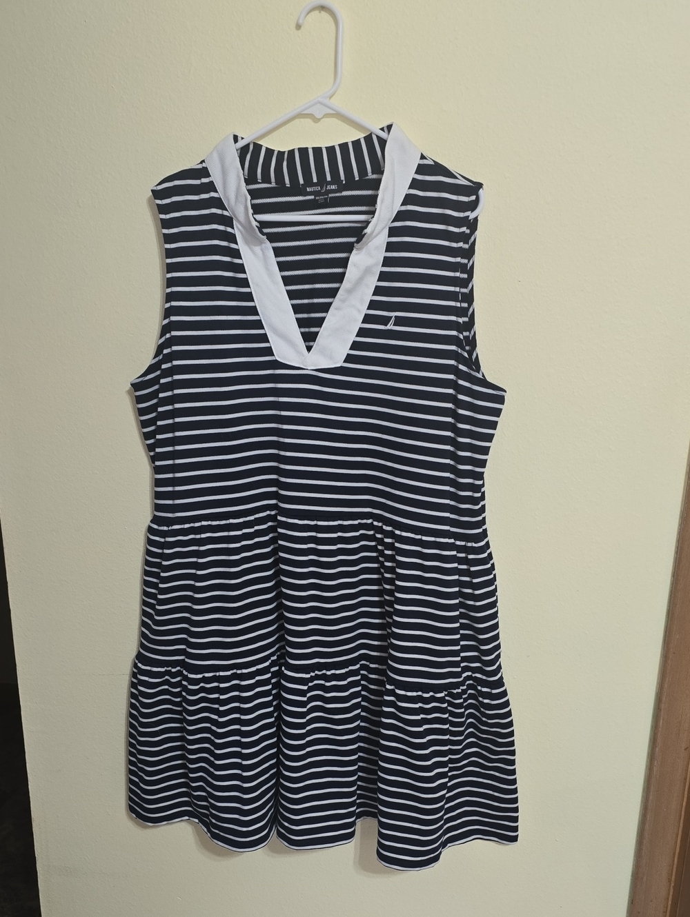 Nautica Navy and White Striped Polo Top